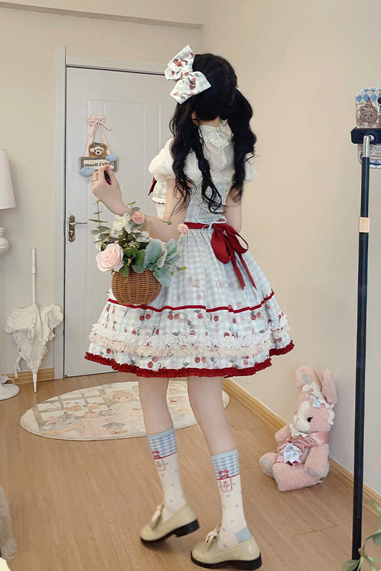 Light Blue [South City Cherry Shop] Plaid Print Ruffle Bowknot Sweet Lolita Jsk Dress