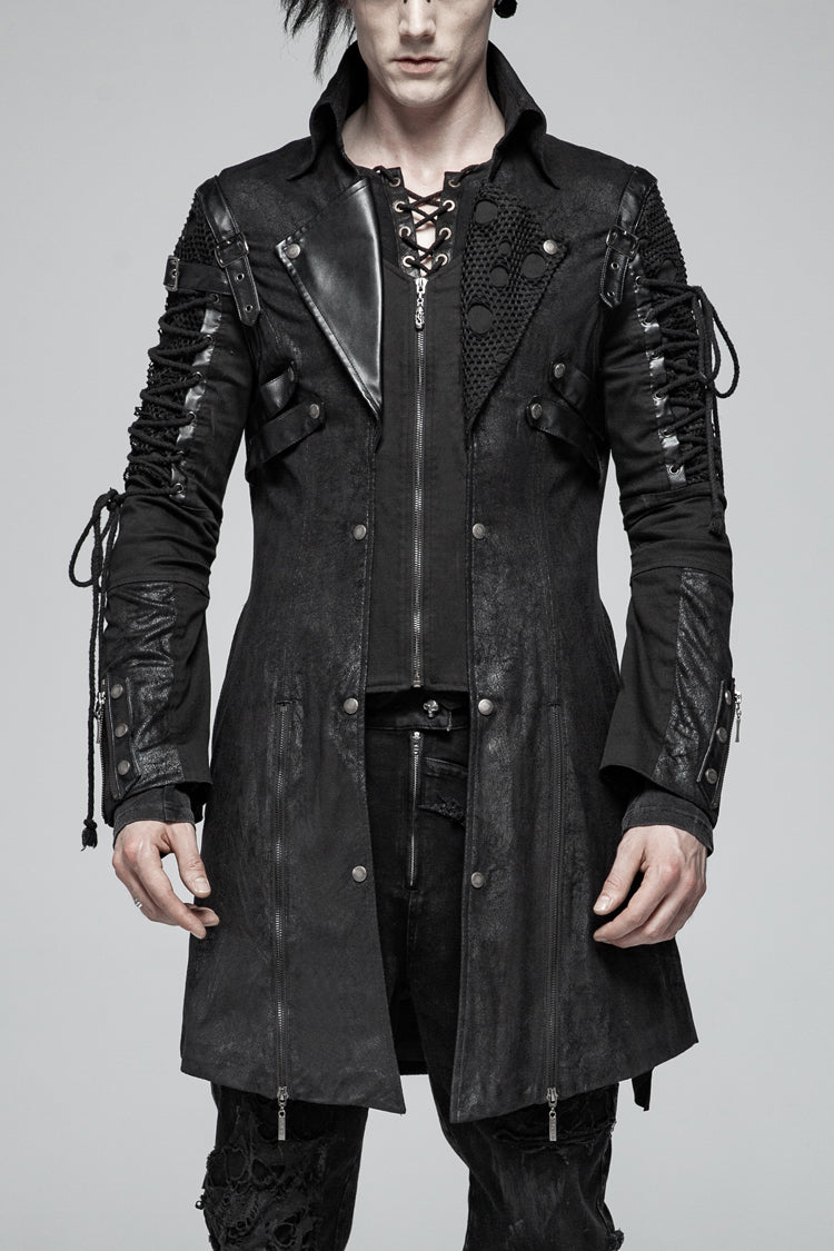 Black Metal Buckle Decoration Zipper Mens Steampunk Windbreaker Coat