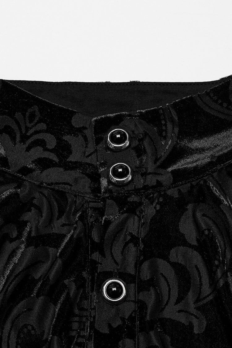 Schwarze Gothic-Bluse für Herren mit Stehkragen und Puffärmeln und Jacquard-Print