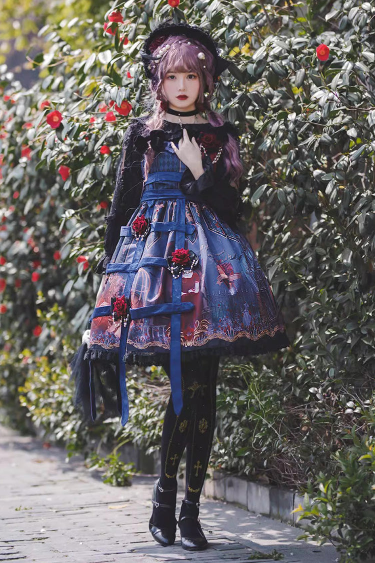 Midnight Magic Church Print Ruffle Punk Lolita Jsk Dress 3 Colors