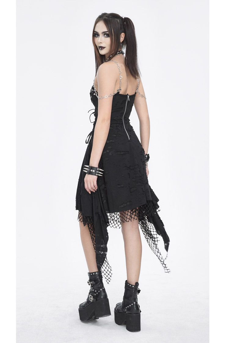 Schwarzes zerrissenes Gothic-JSK-Kleid für Damen