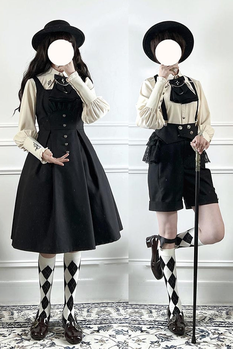 Black Night Raven Magic Ouji Prince Handsome Lolita Shirt Bib Shorts Set