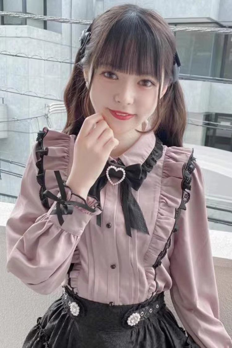 Pink Doll Collar Long Sleeves Bowknot Lace Sweet Jirai Kei Blouse 3 Colors