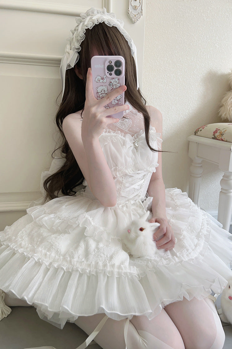 White Halterneck Triple-Layered Bowknot Lace Sweet Lolita Jsk Dress