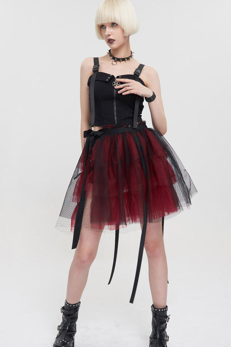 Black/Red Punk Mesh Ruffles Rock Women's Short Skirt