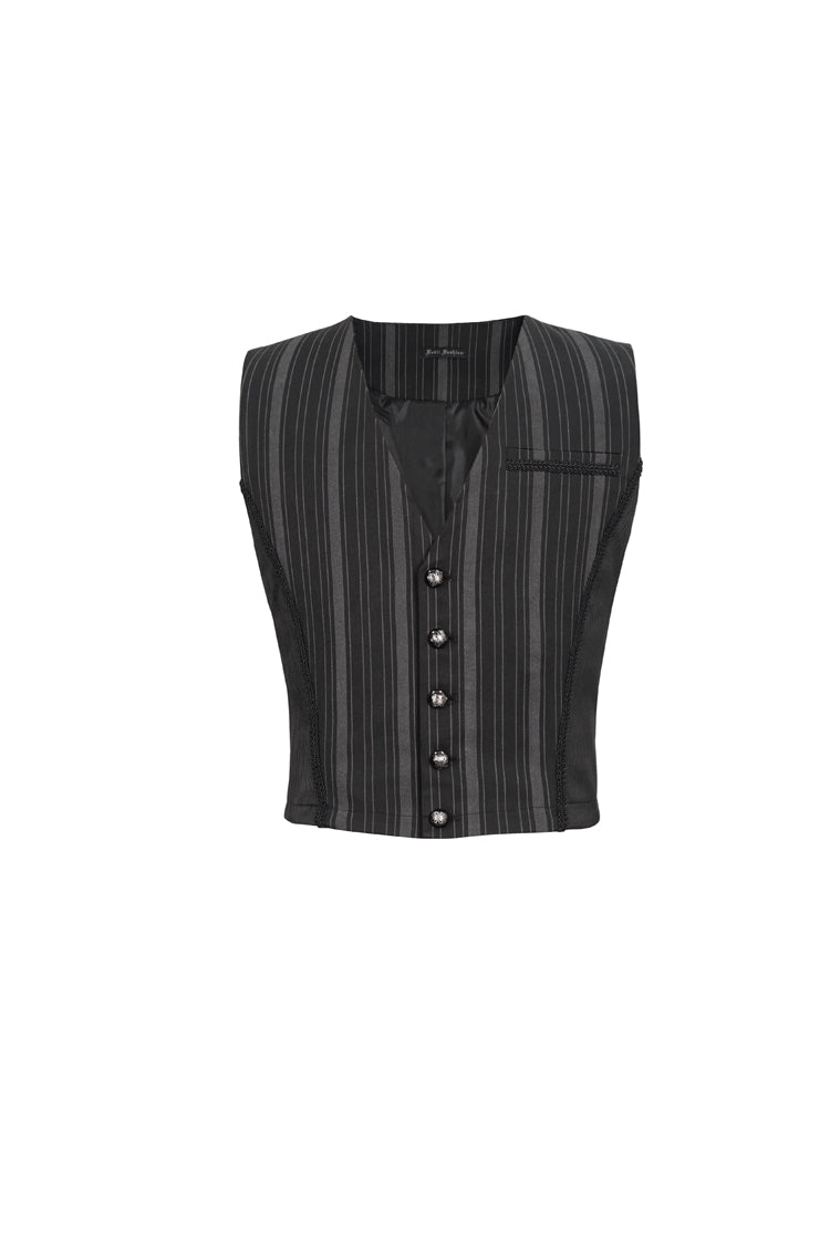 Black Retro Micro-Elastic Thick Stripe Stitching Three-Dimensional Texture Detachable Men's Punk Swallowtail Vest