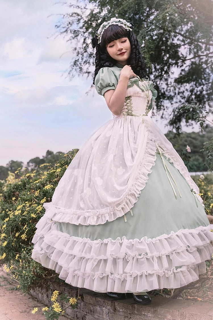 Green Multi-layer Ruffle Hanayome Lace Lace-Up Plus Size Sweet Lolita Jsk Dress (Long Version)