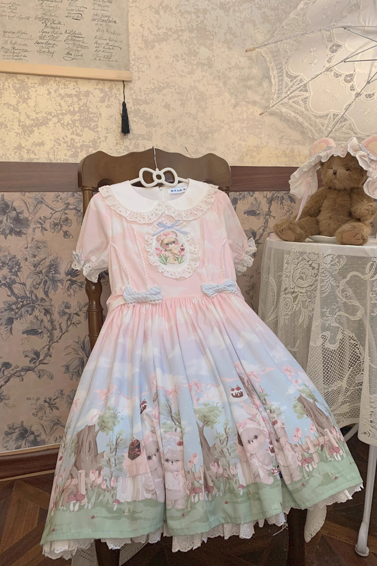 Multi-Color Neverland Manor Spring Bear Print Ruffle Bowknot Sweet Lolita Dress