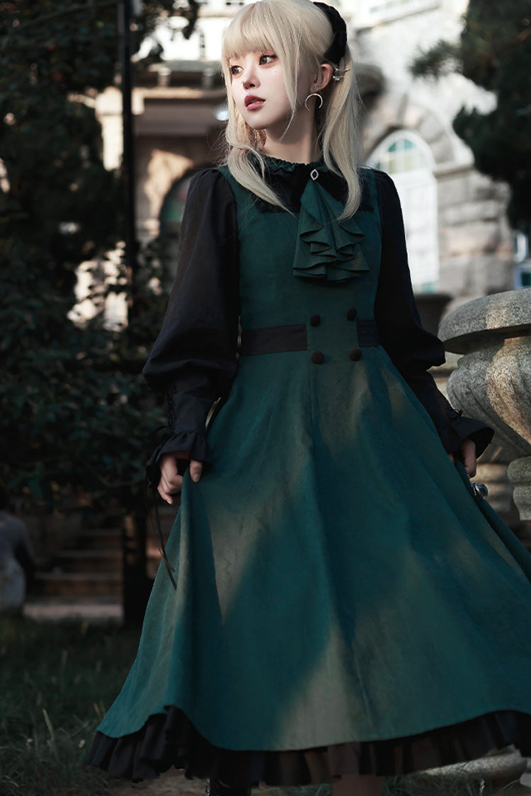 Green [Potions School] Long Sleeves Ruffle Bowknot Sweet Elegant Lolita Dress Two-piece Set