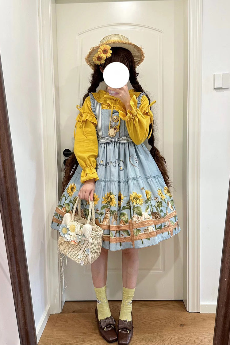 Cat and Sunflower Print Bowknot Sweet Lolita Jsk Dress 2 Colors