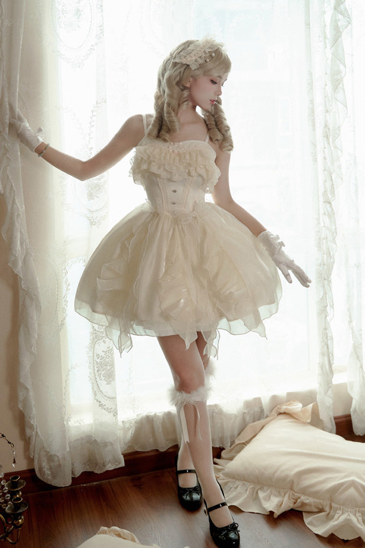 Ivory Floating Light Song Ruffle Bowknot Lace Sweet Princess Fishbone Lolita Jsk Dress