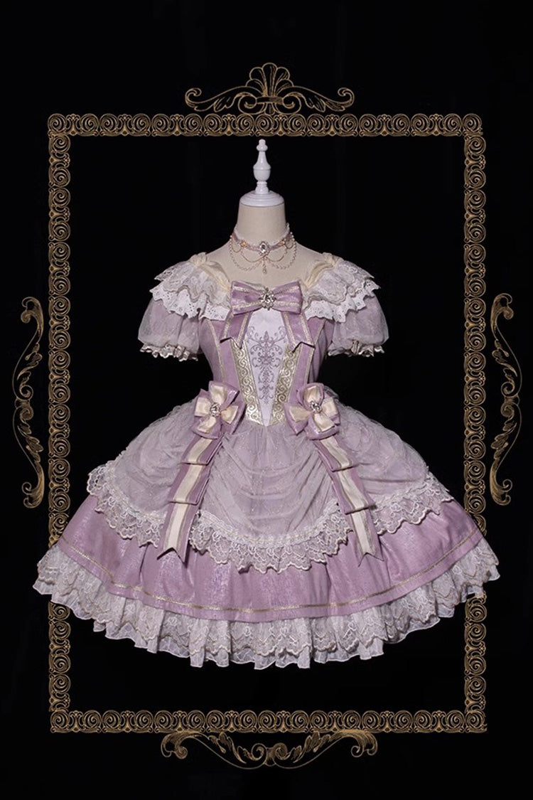 Purple [Girls' Day] Short Sleeves Multi-Layered Ruffle Bowknot Lace Sweet Lolita Dress 2 Versions