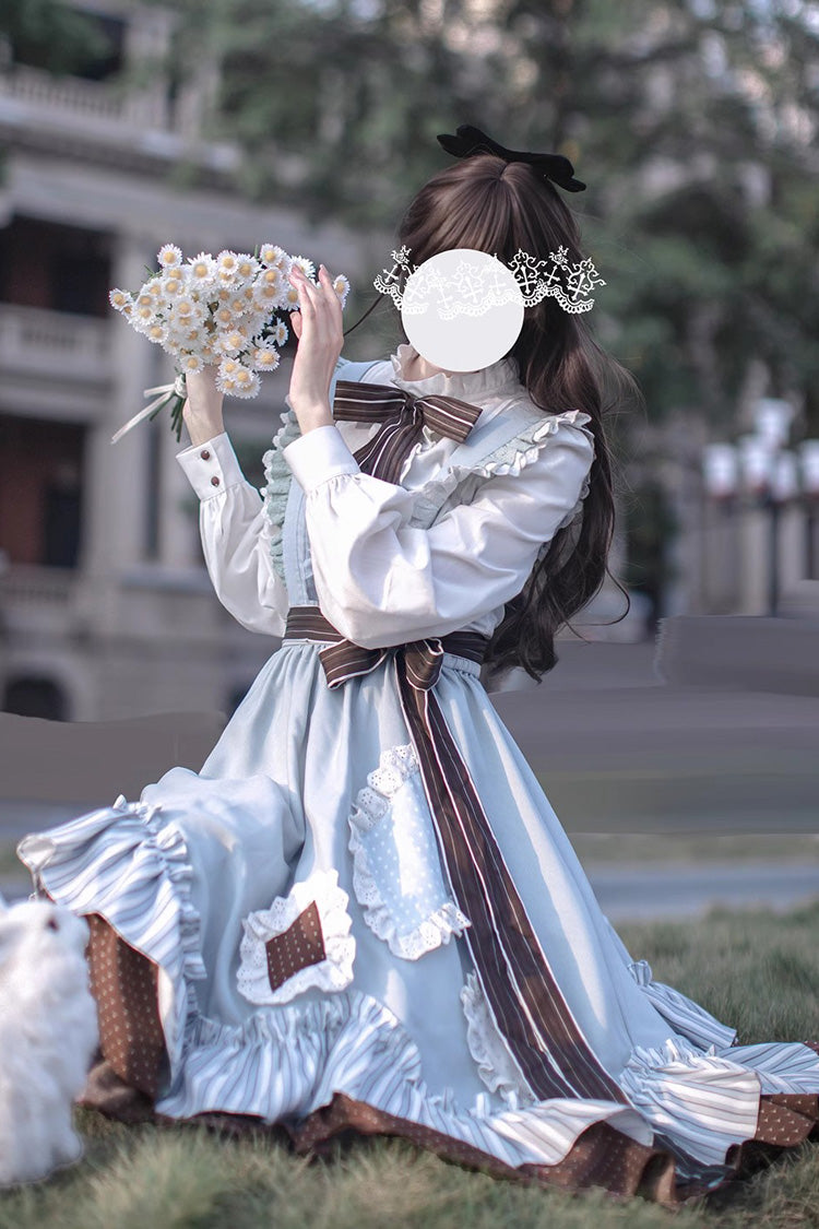 Blue/Brown [Magic Vocal Club] Ruffle Bowknot Sweet College Style Elegant Lolita Jsk Dress