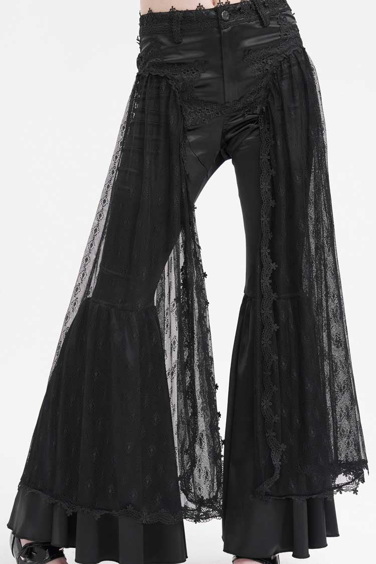 Black Crochet Lace Mesh Women's Gothic Pants