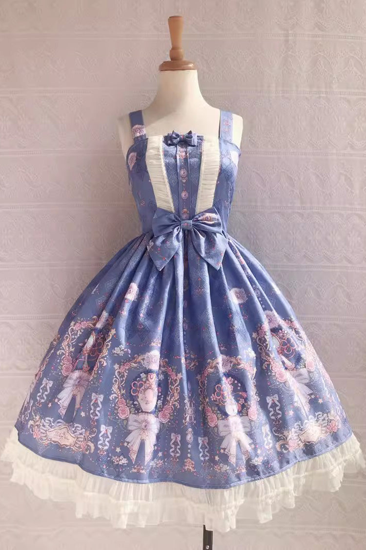 Süßes Lolita-JSK-Kleid mit kleiner, zarter Rüschenschleife und Druck in 4 Farben