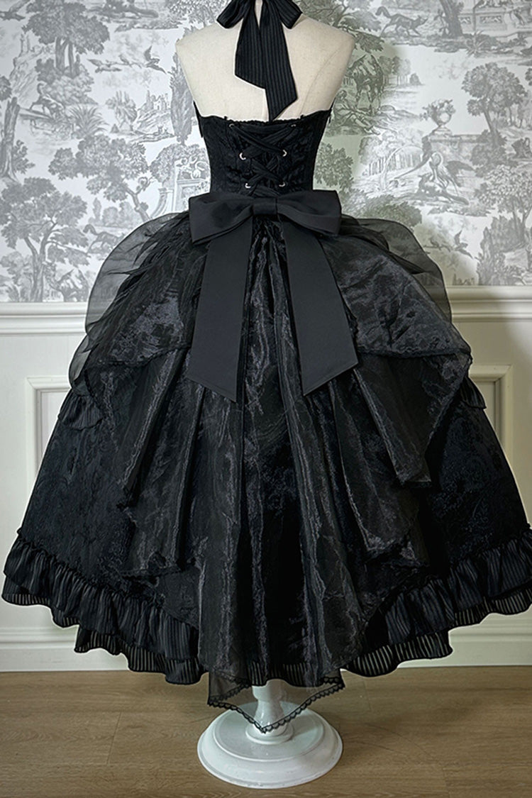 Solid Color [The Mystery of The Doll] Halterneck Ruffle Bowknot Drawstring Gothic Lolita Dress 4 Colors