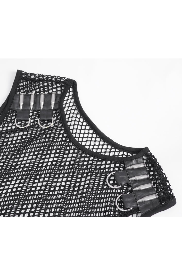 Black Round Collar Mesh Men's Gothic Vest