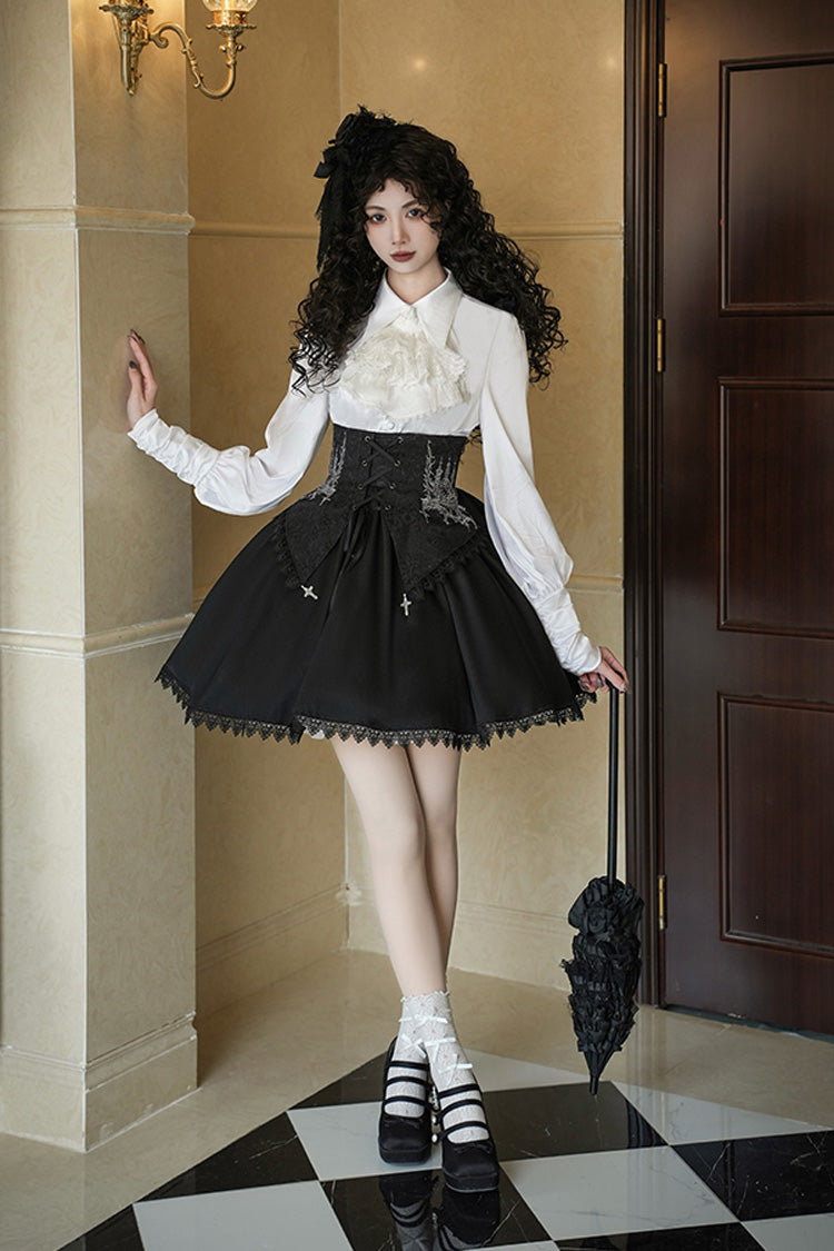 Black [Night of Thorns] Sleeveless Embroidery Lace-Up Gothic Lolita Strap Breast Support Dress 2 Versions