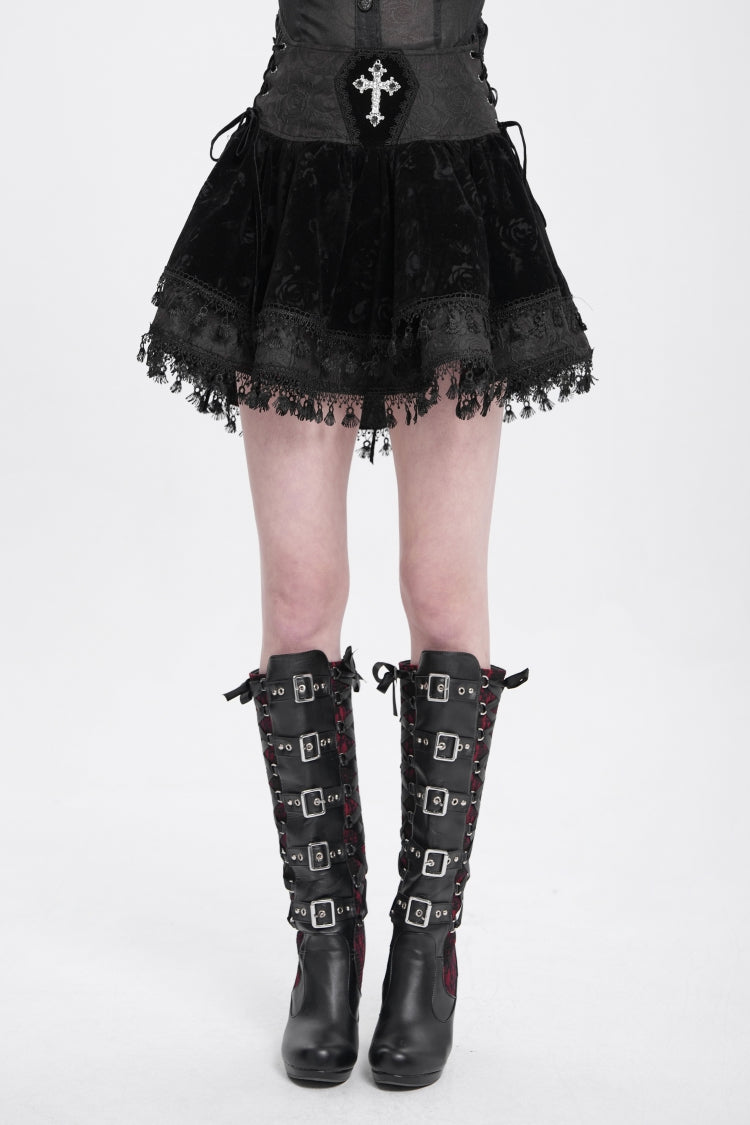 Black Cross Tassel Print Women's Gothic Skirt