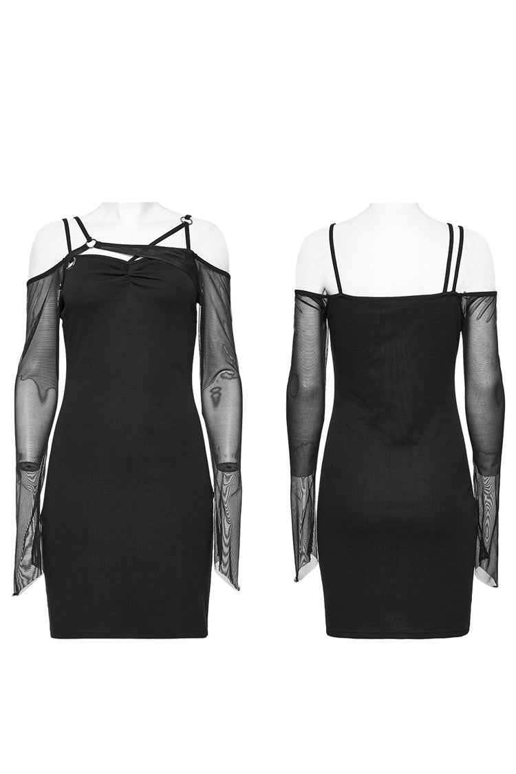 Black Off Shoulder Stitching Mesh Women's Gothic Dress