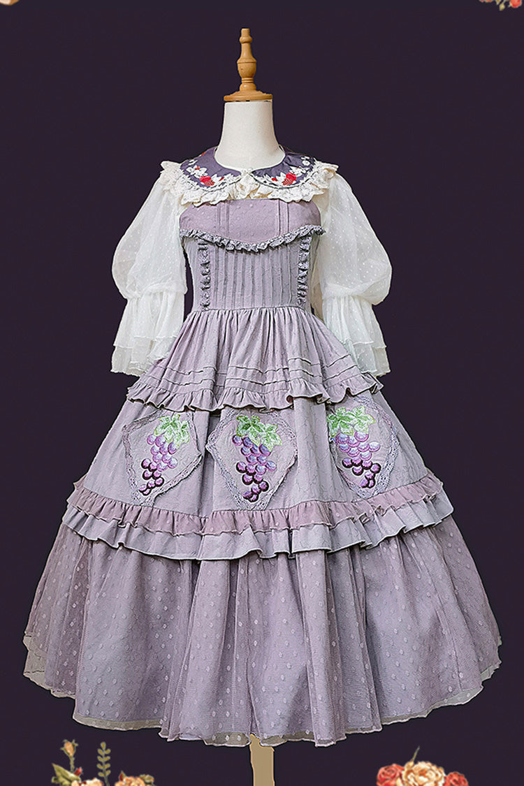 Purple [Vineyard] Sleeveless Jacquard Print Ruffle Embroidery Sweet Lolita Jsk Dress