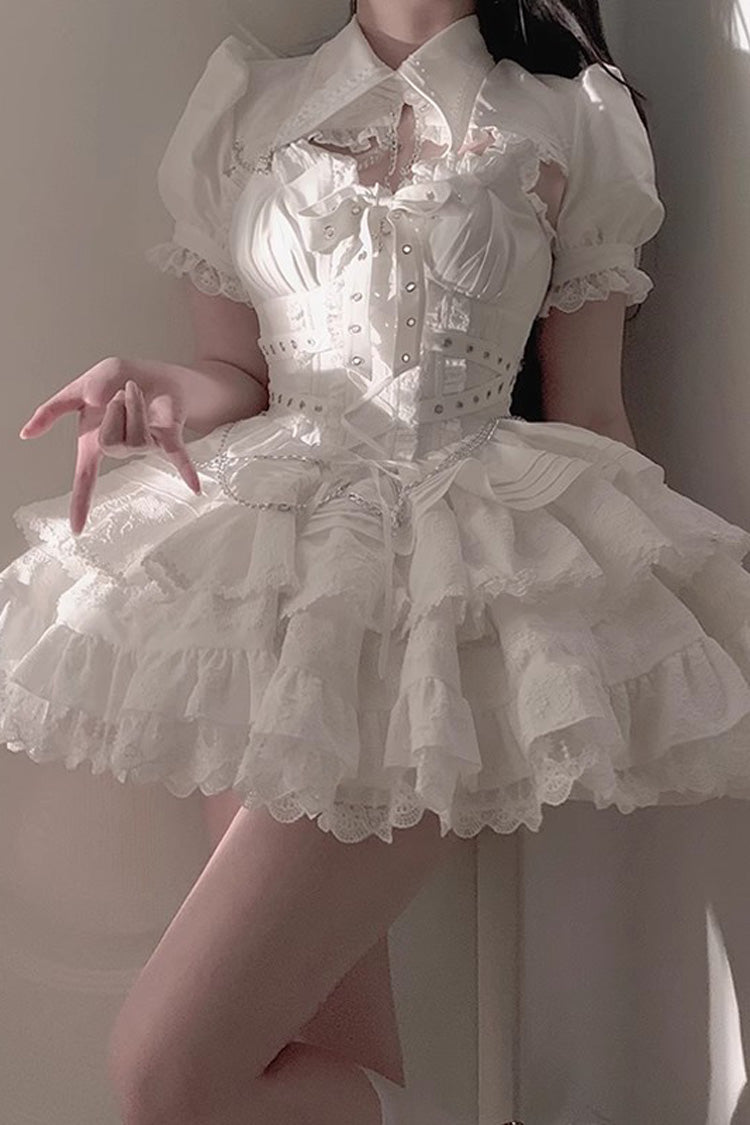 [Covenant Cross] Sleeveless Triple-Layered Ruffle Bowknot Lace-Up Gothic Lolita Jsk Dress 2 Colors