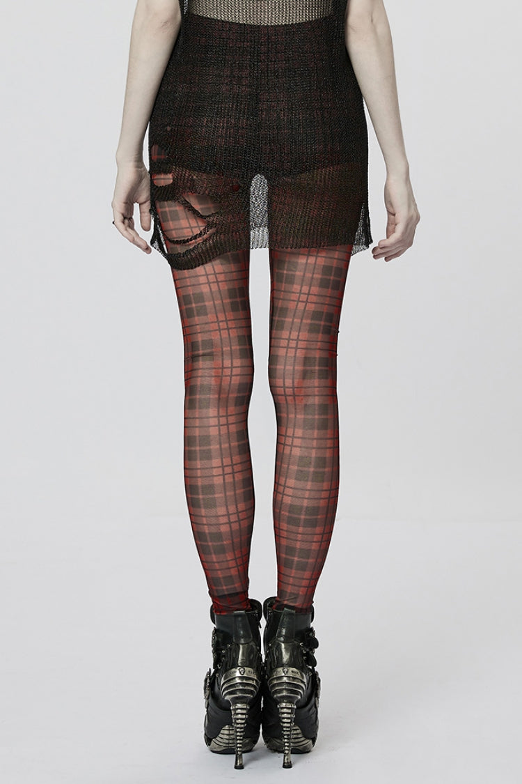 Plaid Print Slim Sheer Women's Steampunk Leggings 2 Colors