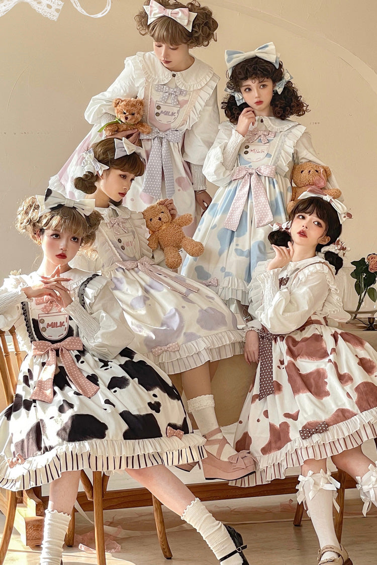 Milk Cow Print Ruffle Bowknot Sweet Lolita Jsk Dress 5 Colors