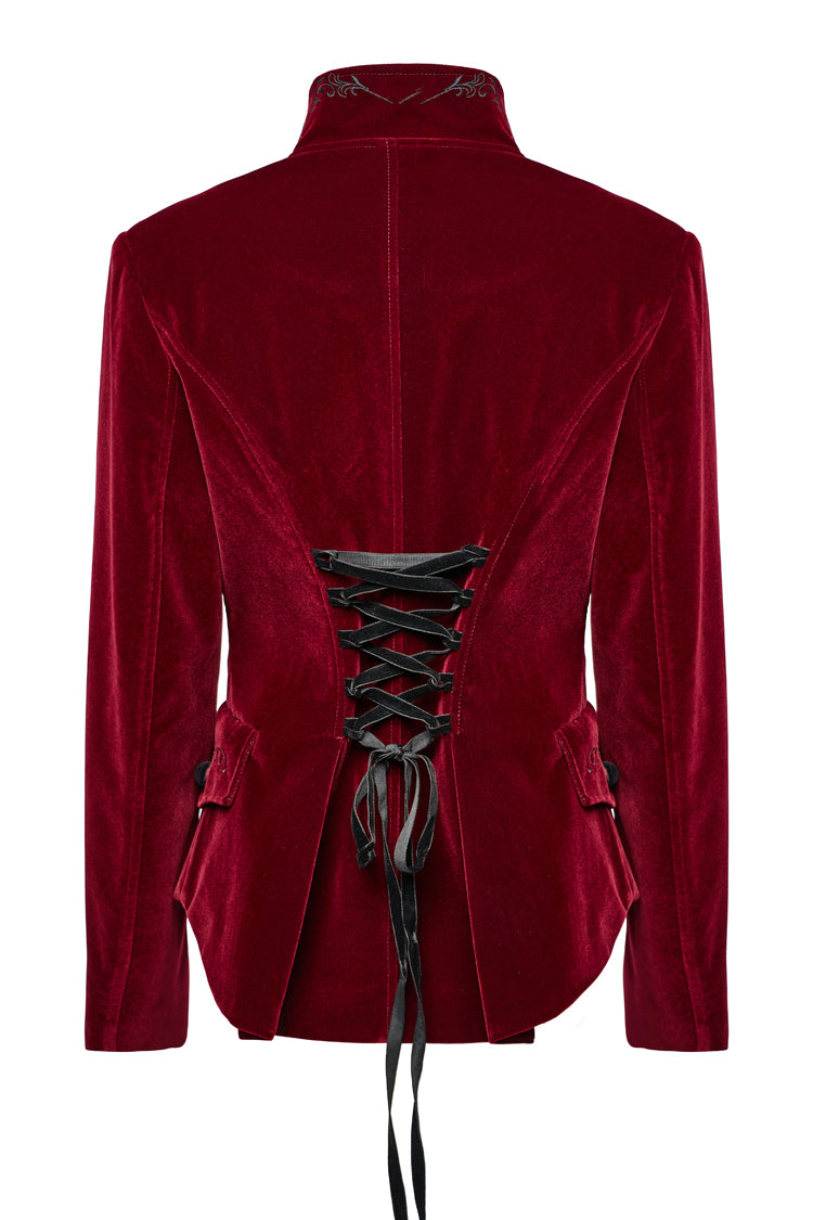 Red Swallow-tailed Velvet Long Sleeves Women's Gothic Jacket