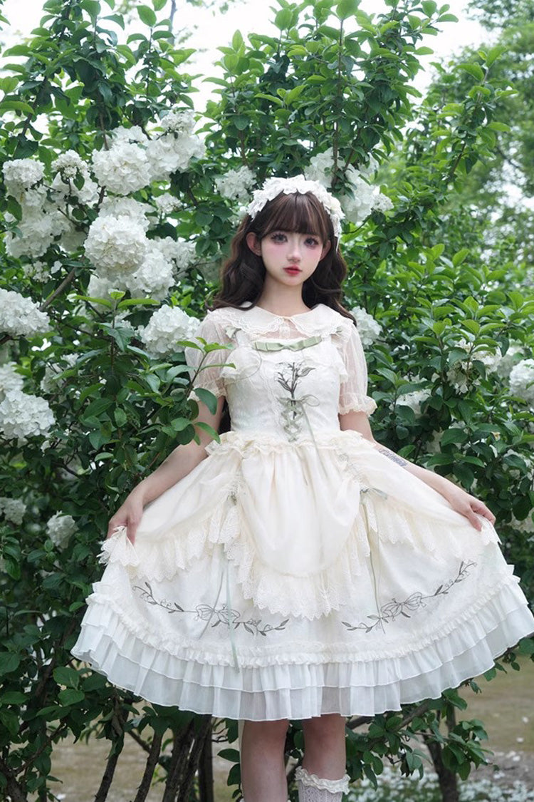 Summer Lily of The Valley Multi-layer Print Ruffle Embroidery Sweet Lolita Jsk Dress 2 Colors