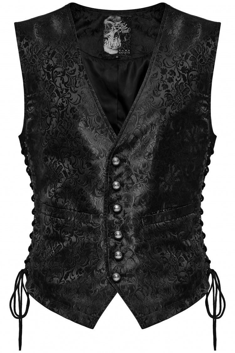 Black V Collar Jacquard Lace-Up Men's Gothic Vest