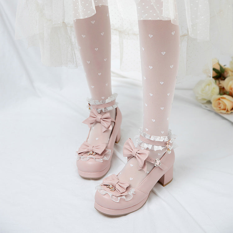 Bowknot White Frills Sweet Lolita High Heel Shoes