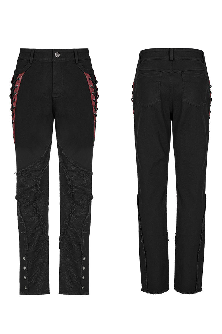 Black Stitching Spider Mesh Ripped Men's Punk Pants