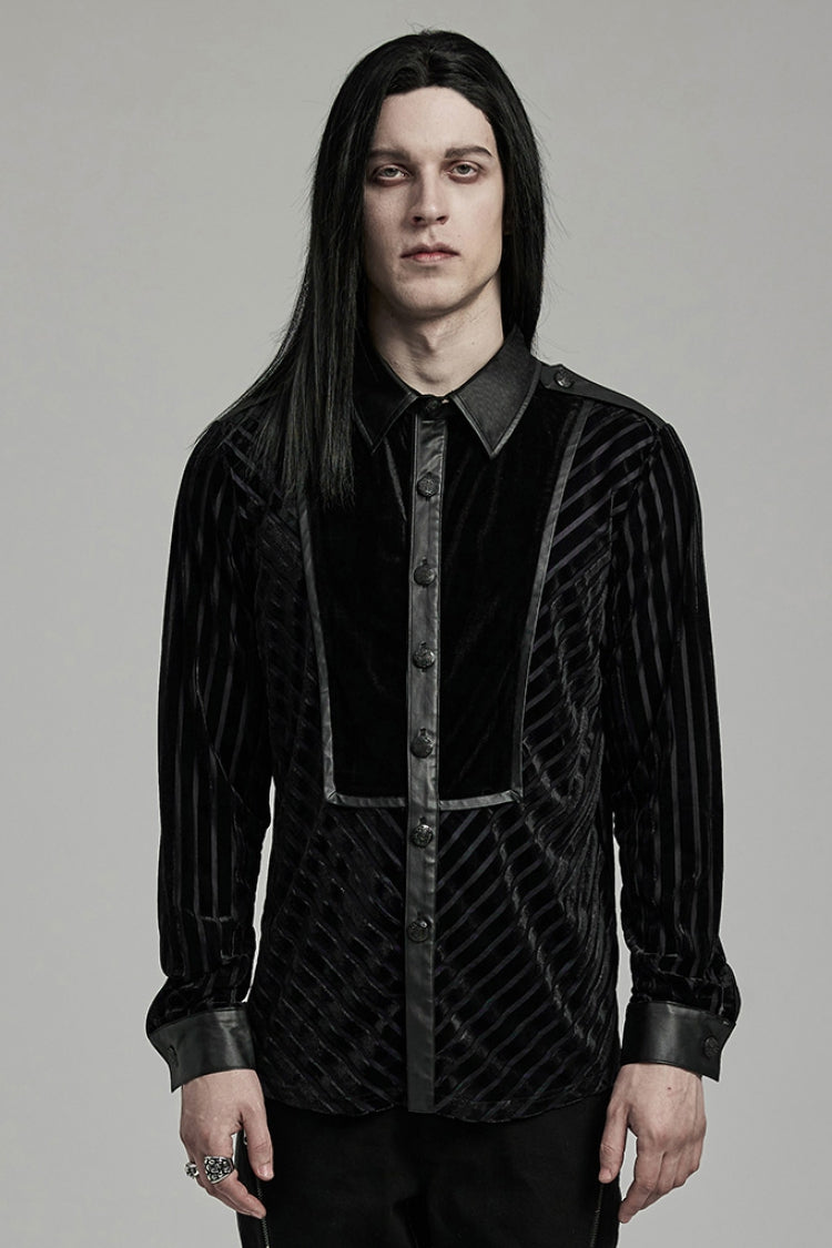 Black Lapel Collar Stitching Slim Men's Gothic Blouse