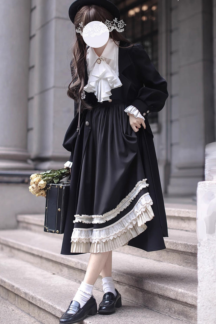 Schwarzes [Hathaway] Elegantes Lolita-Pulloverkleid mit Rüschen und Schleife