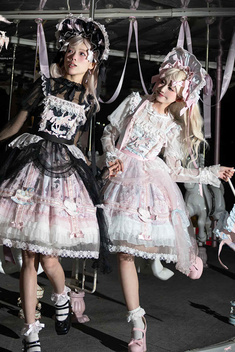 Pink/Blue [Pegasus Park] Multi-Layered Print Ruffle Bowknot Lace Sweet Gorgeous Lolita Jsk Dress