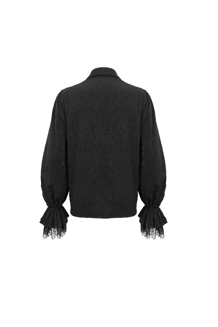 Black Lapel Collar Puff Sleeved Lace Hem Men's Gothic Shirt