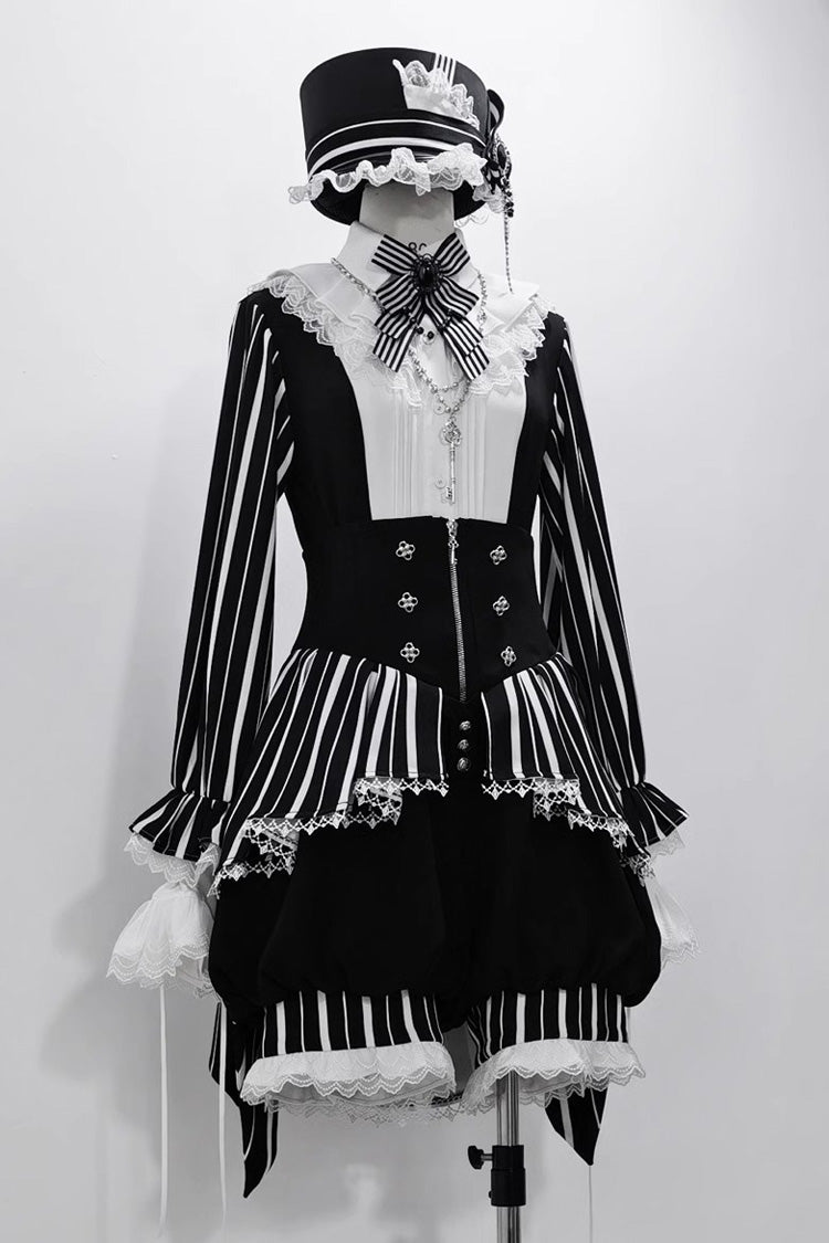 黒/白の素晴らしいトリックプリントレース王子ファッションエレガントなロリータブラウス