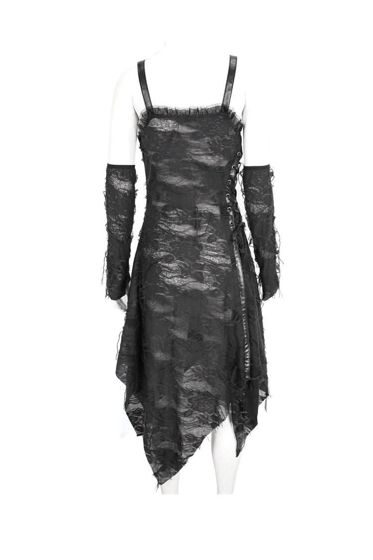 Black Sleeveless Lace Irregular Womens Gothic Strap Dress