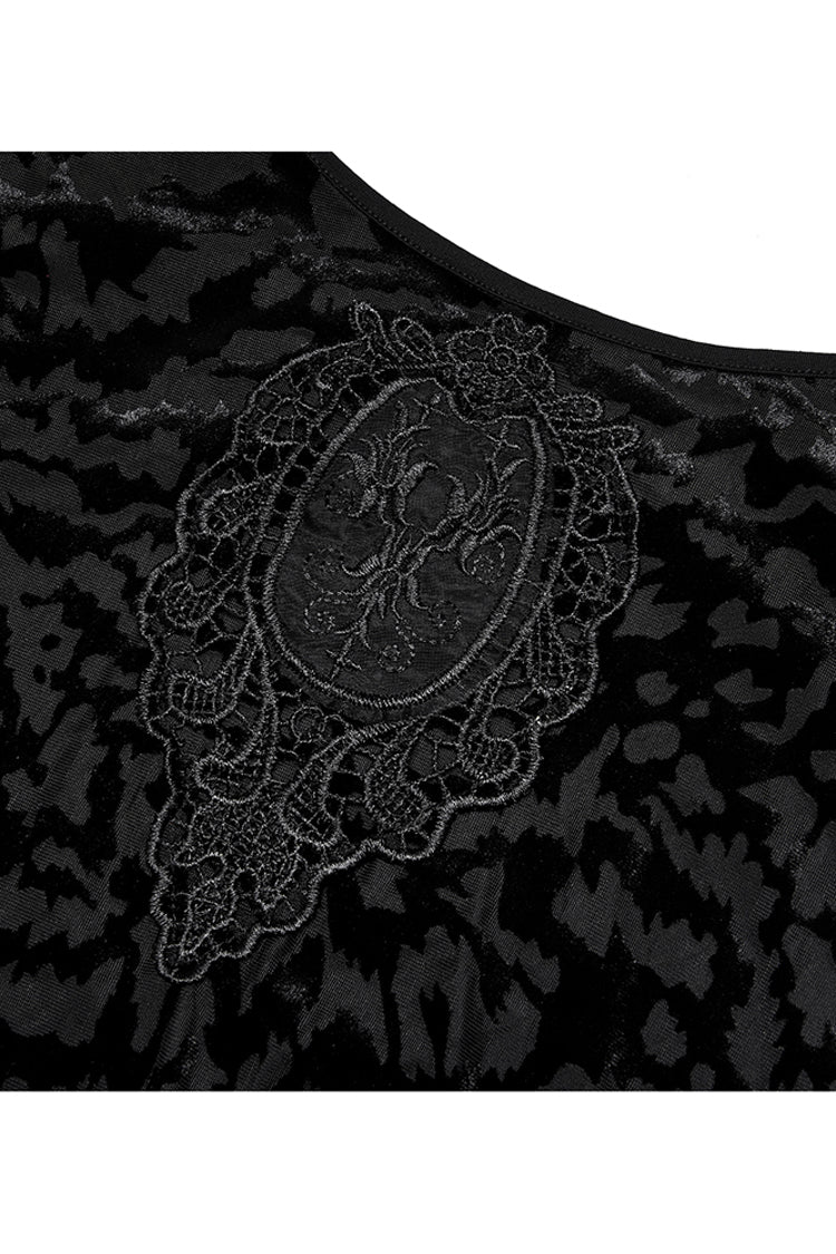 Black Bat Print Embroidery Decoration Adjustable Shoulder Straps Sling Women's Plus Size Gothic Dress