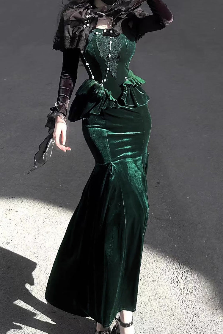 Green [Dark Forest] Ruffle Embroidery Slim Elegant Lolita Jsk Fishtail Dress