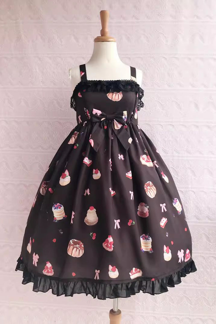 Erdbeer-Frucht-Dessert-Druck, Rüschen, Schleife, Spitze, süßes Lolita-JSK-Kleid, 5 Farben