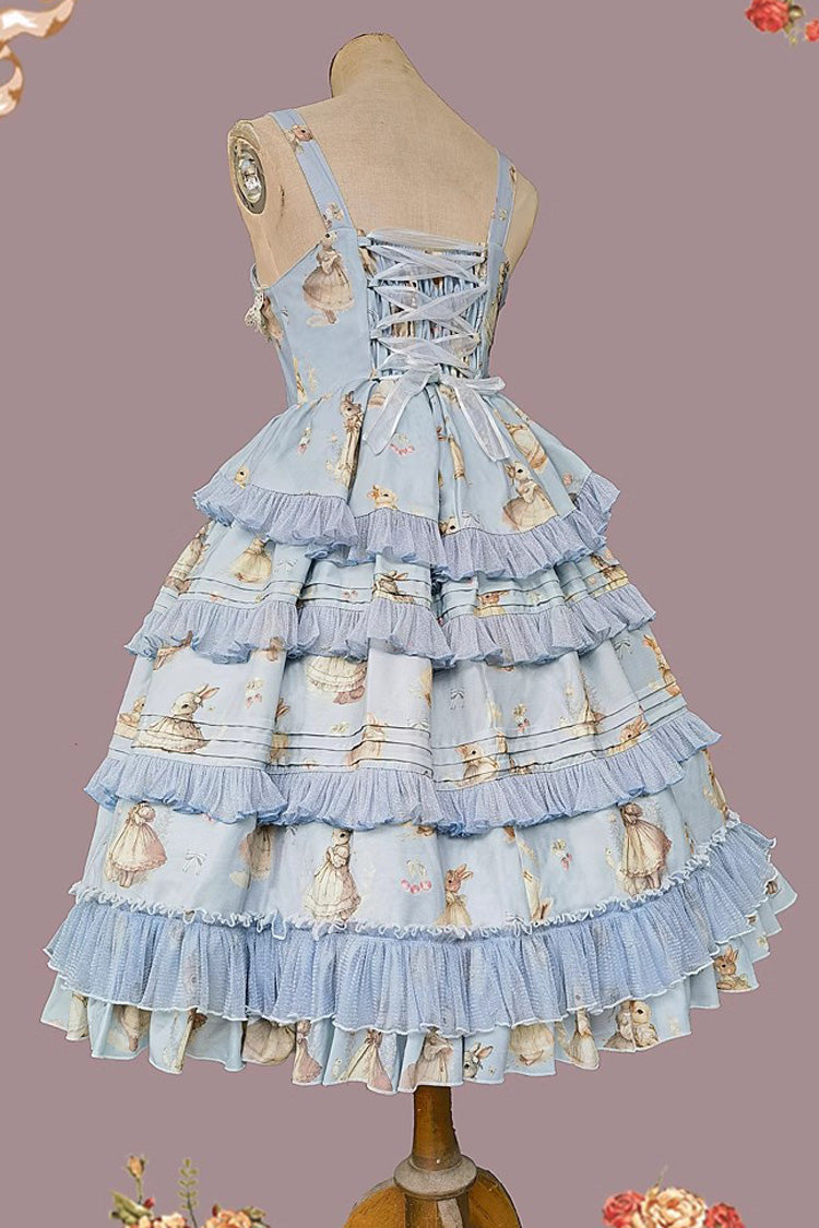 Miss Rabbit Dance Print Multi-layer Ruffle Sweet Elegant Lolita Jsk Dress 4 Colors