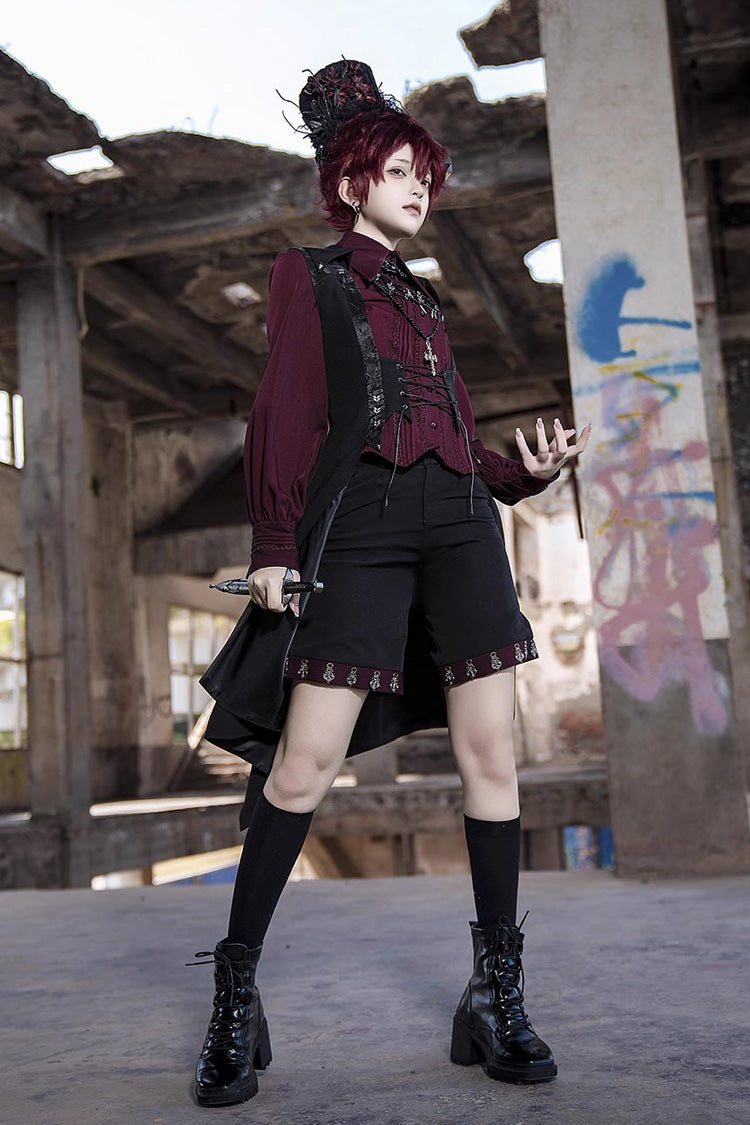 Schwarze, bedruckte, schmale Gothic-Lolita-Shorts im Vintage-Stil von Prince Ouji