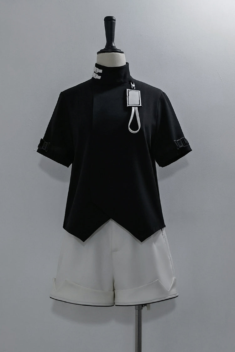 Black Functional Style Stand Collar Short Sleeves Ouji Fashion Prince Handsome Lolita Blouse