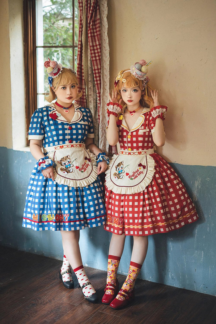 Sweetheart Cat Short Sleeves Print Embroidery Sweet Lolita Dress 3 Colors
