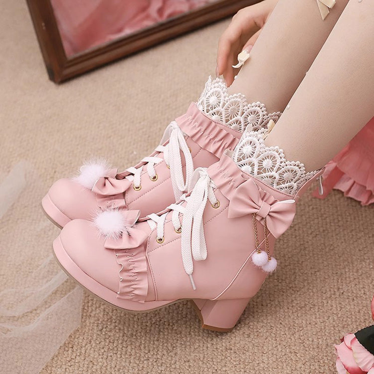 Bowknot Stitching Lace Sweet Gorgeous Lolita Boots 3 Colors