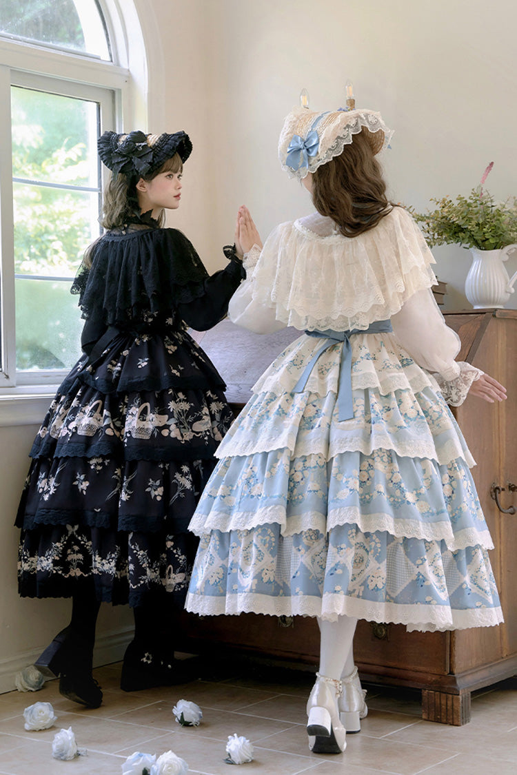 Letters and Poetry Multi-Layered Pastoral Style Print Embroidery Sweet Princess Lolita Jsk Dress 2 Colors