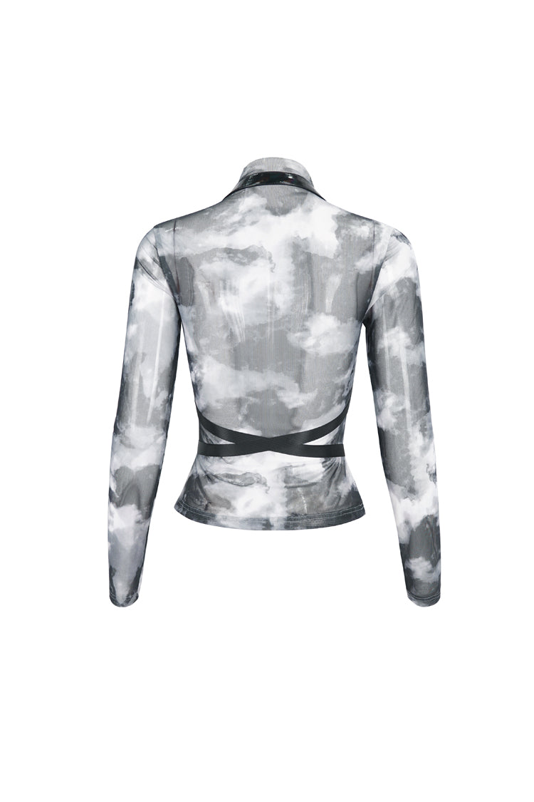 Black/Gay Tie Dyed Strappy Long Sleeved Womens Punk Shirt