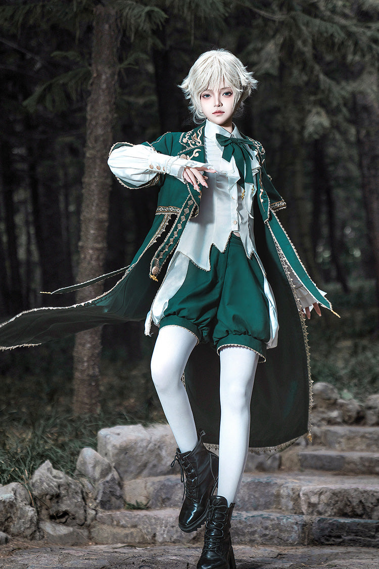 Green [Theocratic Messenger] Embroidery Classic Military Gorgeous Handsome Ouji Lolita Coat Blouse Shorts Set